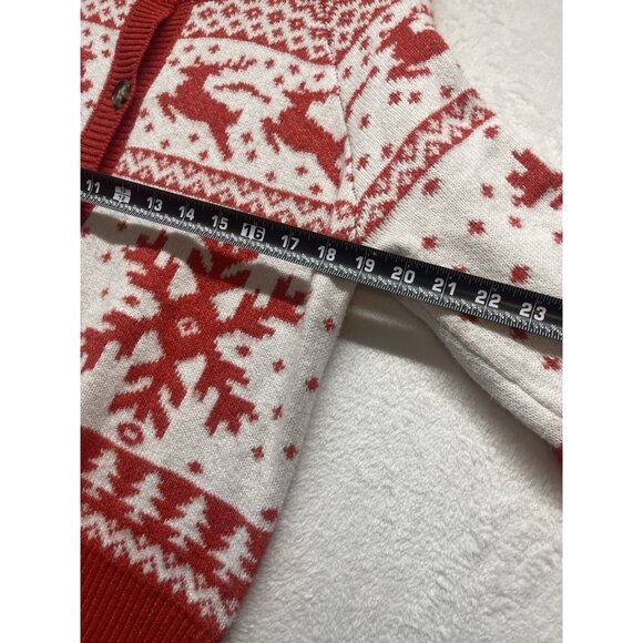Christmas Sweater Dec. 25th Women’s S  Red/White Snowflakes Reindeer Cardigan - Picture 6 of 6